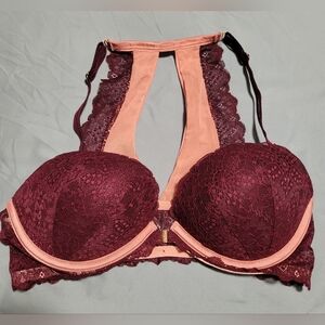 Elegant Lace Burgundy and Rose VS PINK Pushup Bra
